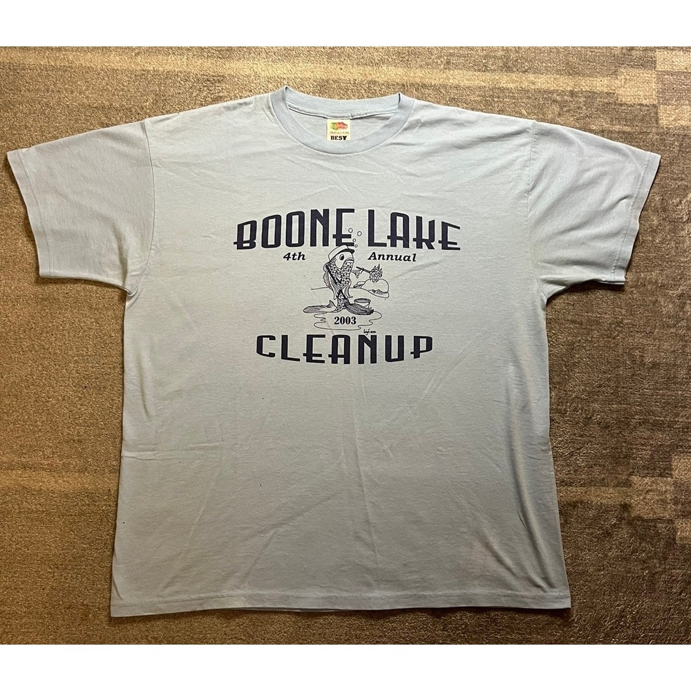 Vintage 2003 Boone Lake Cleanup Graphic Tee Light Blue XL Fruit of the Loom Best